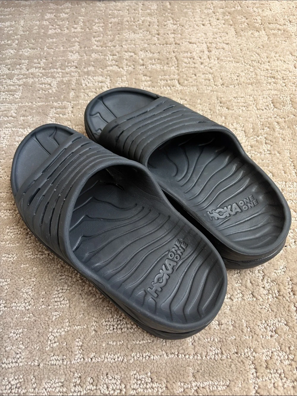 Hoka Black Slide Sandals with Textured Footbed